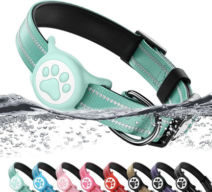 Airtag Dog Collar, Reflective Ultra-Durable Nylon Padded with QR Code Buckle & IP68 Waterproof Air Tag Holder Compatible for Apple AirTag, Comfortable for Small Medium Large Dogs(Pink,L) - Image 9