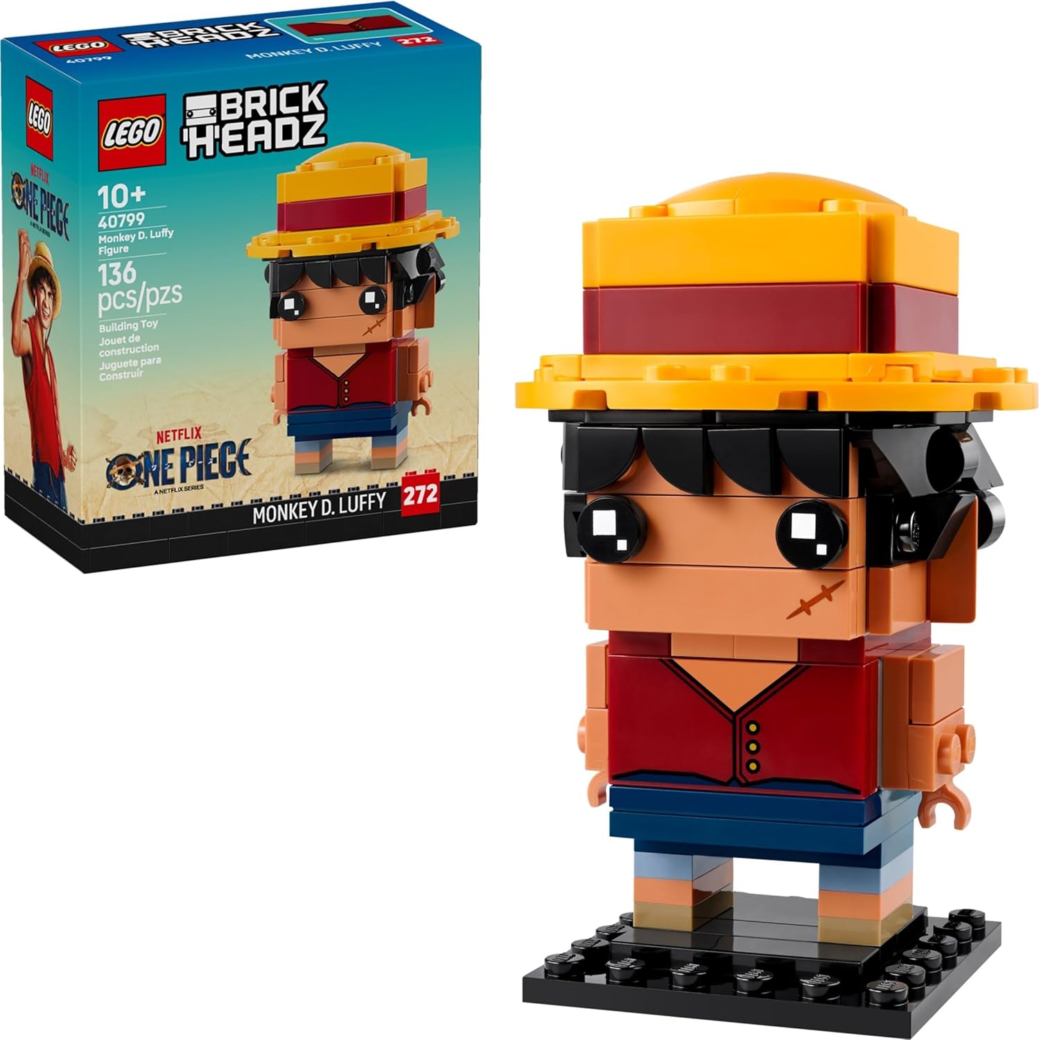 LEGO BrickHeadz One Piece Monkey D Luffy Figure 40799 front view collectible anime building set