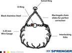 German engineered black stainless steel pinch collar with swivel ring close up