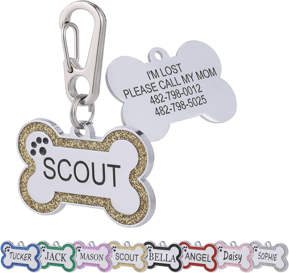 Personalized Stainless Steel Pet ID Tags with Glittery Bone Design - DEEP Engraved Dog Tags Engraved for Pets Customized with 5 Lines Dogs and Cats Pets - Image 13