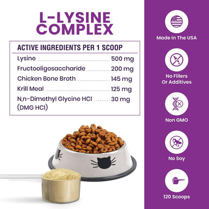 Scoopable lysine powder for cat respiratory health