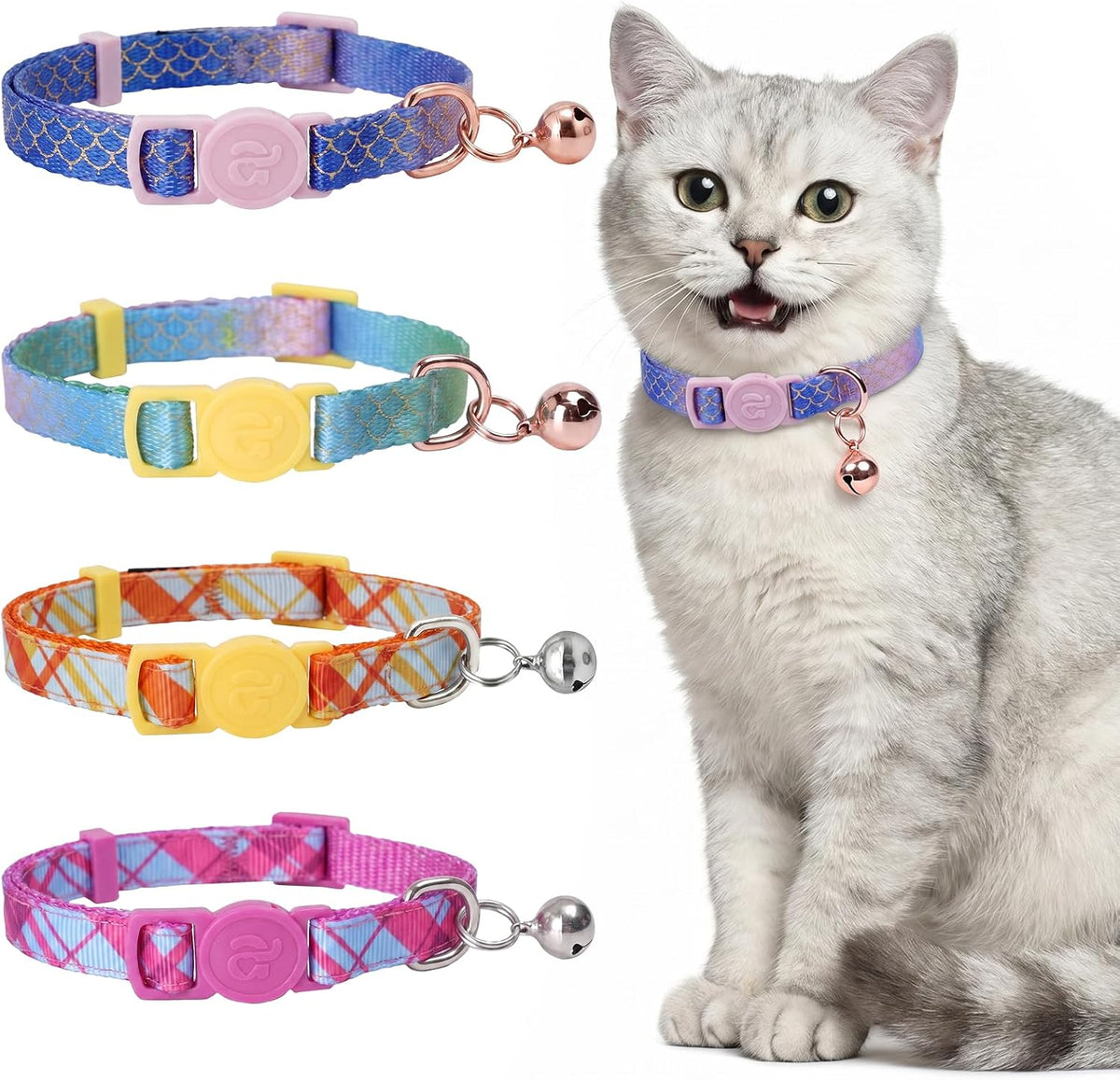4 Pack Kitten Collars, Breakaway Kitten Collar with Bell, Floral - Image 14