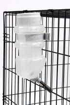 Imported USA pet cage water dispenser with dual mounting clamps.