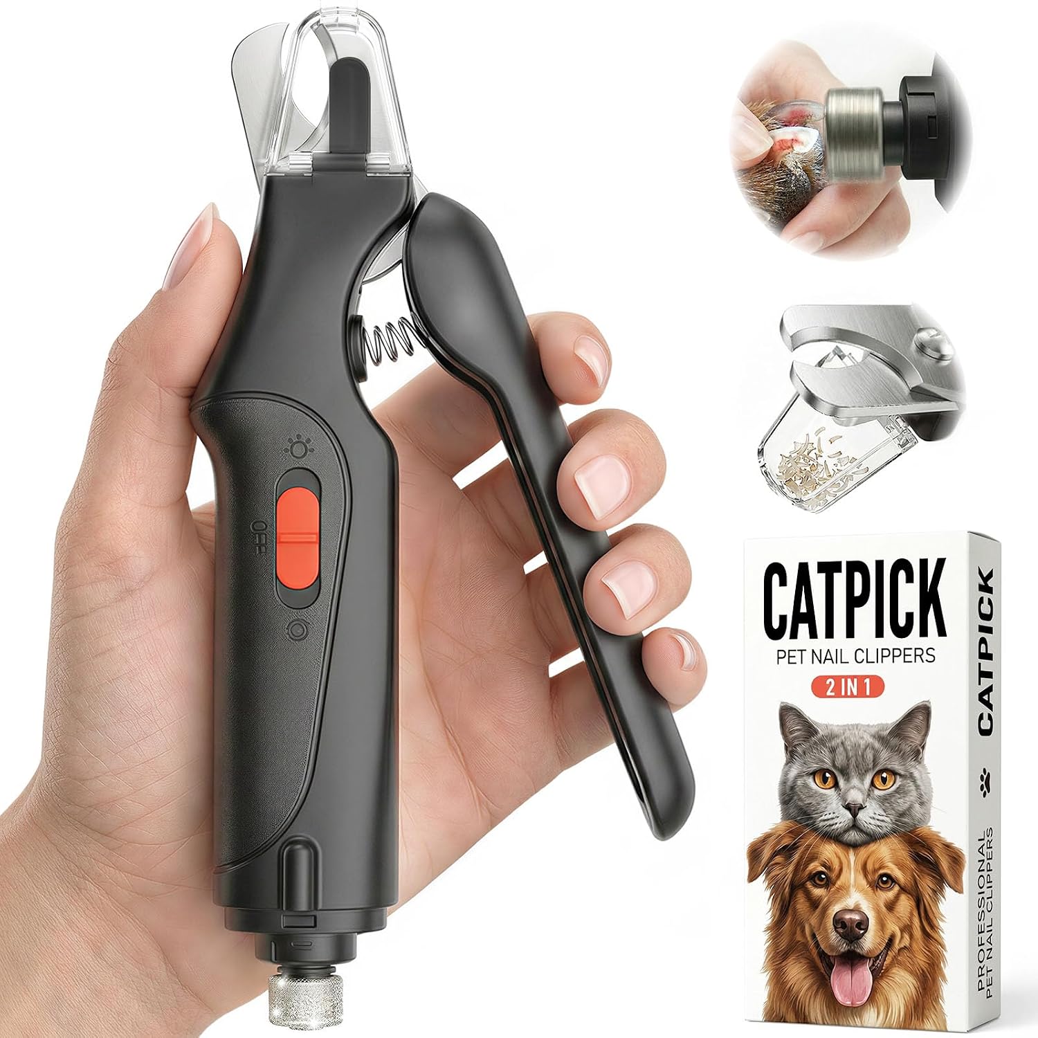 CATPICK 2-in-1 Cat Nail Clippers & Dog Nail Clippers Trimmers for Large Medium Small Dogs Cats Claw Trimmer Quick Sensor and Safety Guard USB Rechargeable with 2 LED Lights Dogs Nail Trimmer - Image 10