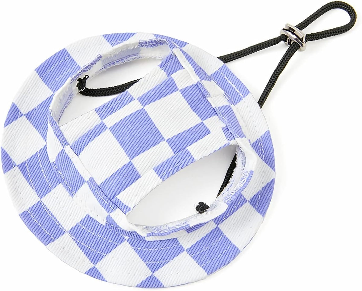 Dog Sun Hat Cute Pet Hat Trucker Hat with Ear Holes for Sun Protection Adjustable Square Print Cotton Fisherman's Hat for for Small Medium Dogs Cats - Image 10