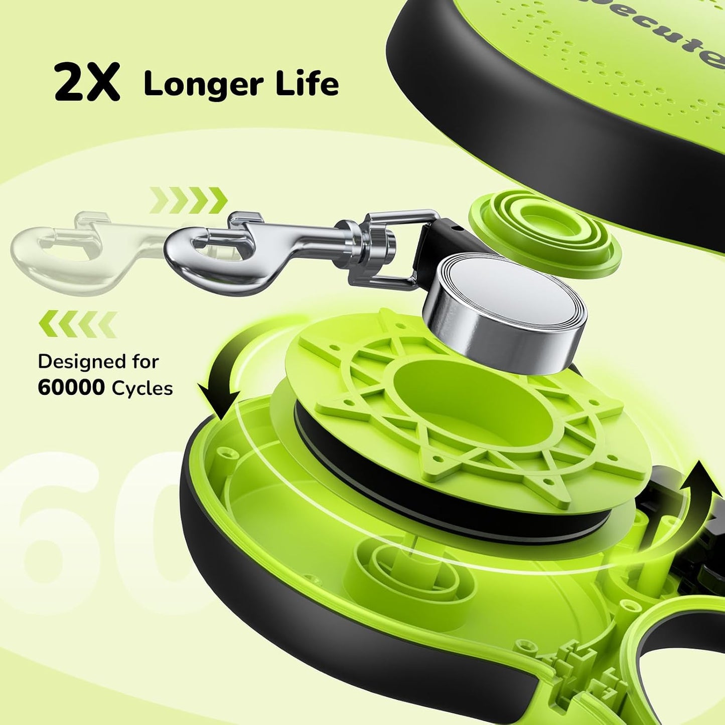 Pecute dog leash showing chew-proof steel cable extension