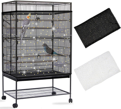 Daoeny 2PCS Bird Cage Seed Catcher, Large Bird Cage Cover, Adjustable Soft Airy Nylon Mesh, Birdcage Cover Skirt Seed Guard for Parrot Parakeet Macaw Round Square Cages (White & White) - Image 9