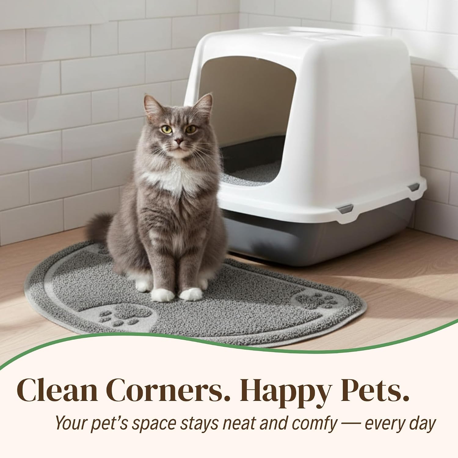Evelots small cat litter mat placed under a corner litter box station
