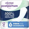 Always Discreet Postpartum Incontinence Pads 57 count front package view for maternal care