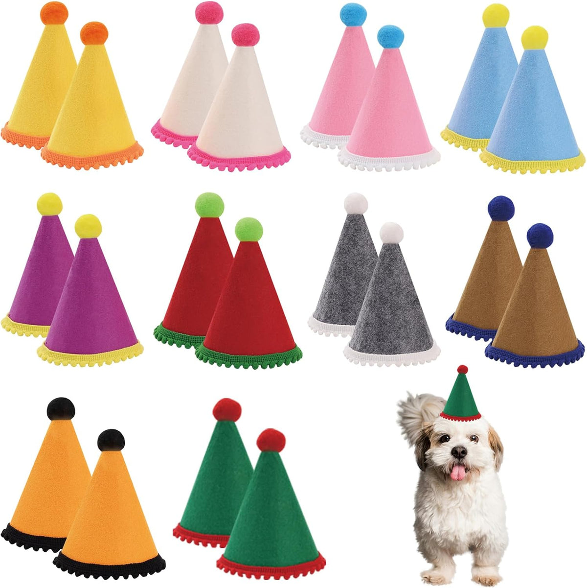 10 Pcs Dog Birthday Hat Set for Small Medium Dogs Cat Puppies, Mini Party Hat with Adjustable Headbands, Cute Pet Hat with Pompons for Birthday Christmas Party Decoration Accessories (Large 5 Inch) - Image 10