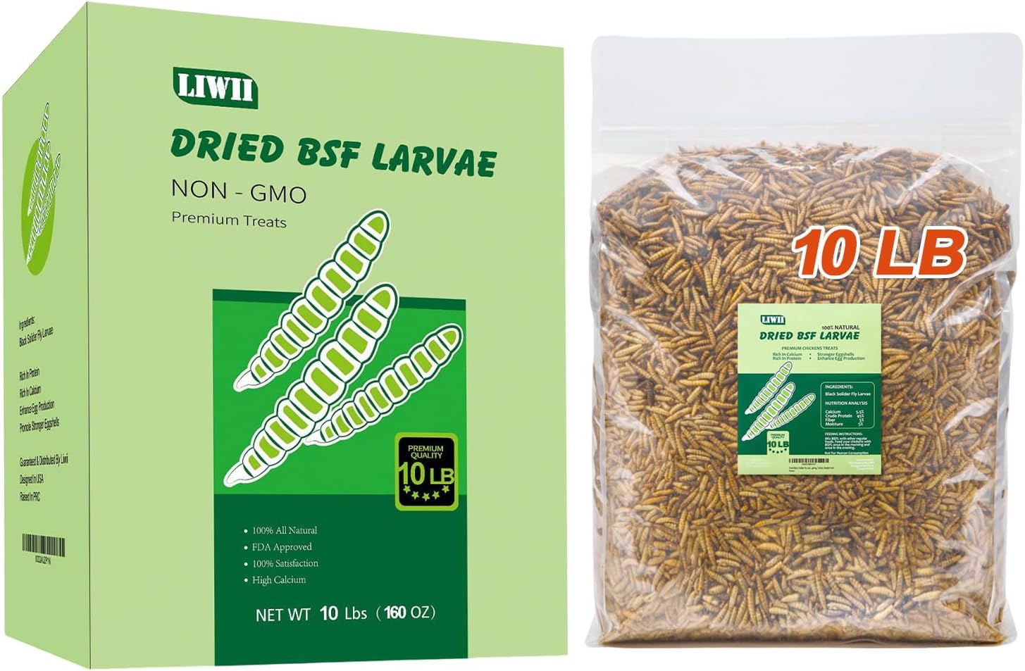 LIWII organic poultry feed grubs showing guaranteed analysis details