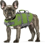 Queenmore durable dog swimming safety vest fully extended for size measurement.