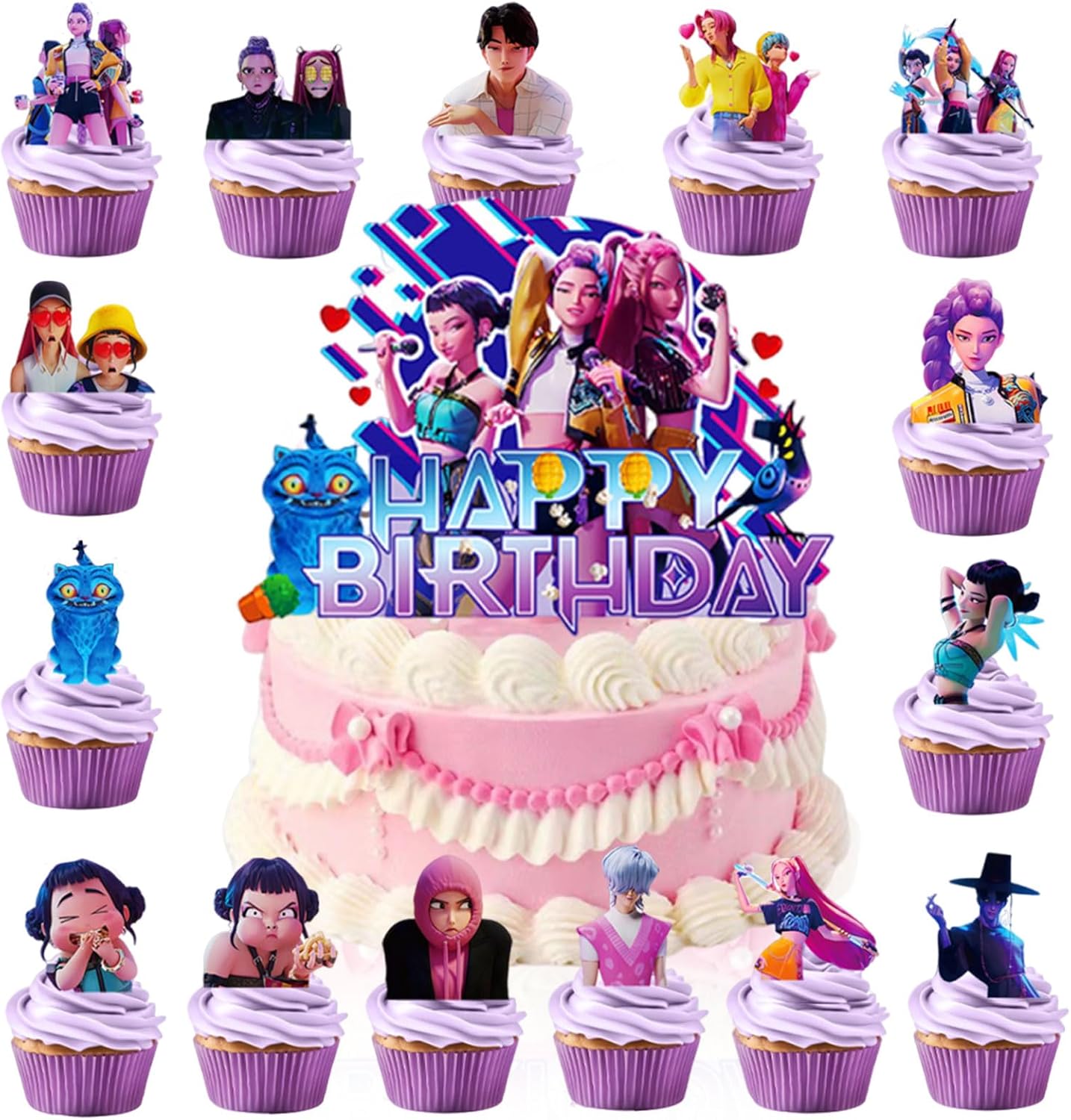 Genasce 16 piece cute anime cake decoration set front view