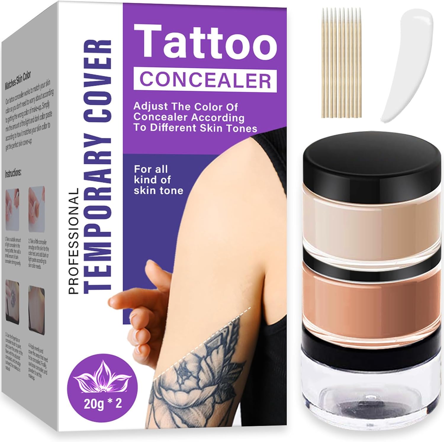 Laorici Tattoo Cover Up Makeup front view showing two color jars