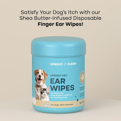 Uproot Clean pet ear wipes container showing fifty disposable pieces