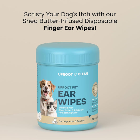 Uproot Clean pet ear wipes container showing fifty disposable pieces