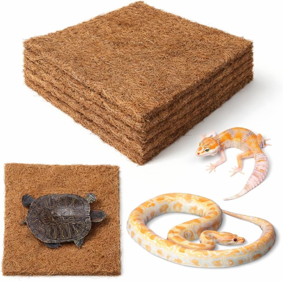 Rliguanrui natural coconut fiber reptile carpet front view inside a clean reptile terrarium habitat