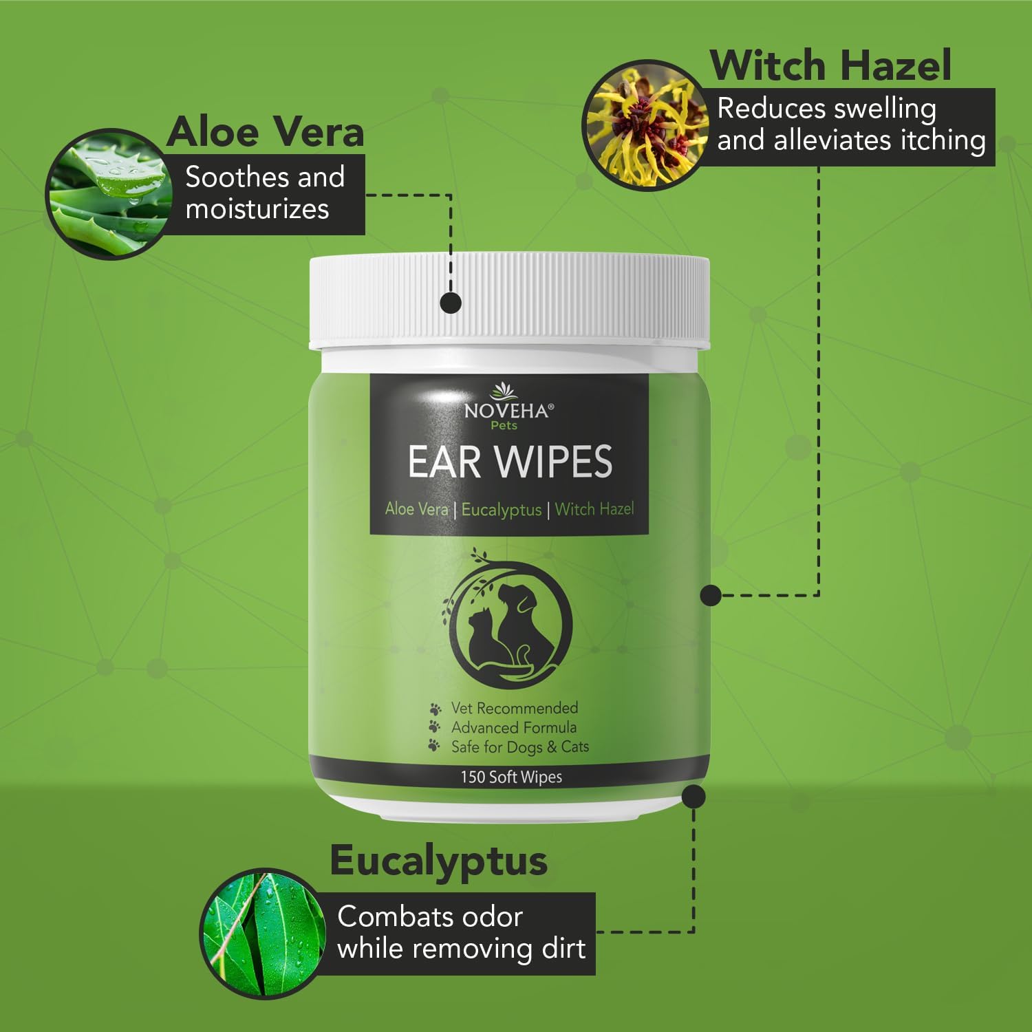 Noveha ear wipes natural ingredients label