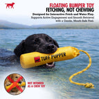 High visibility yellow dog training dummy close up