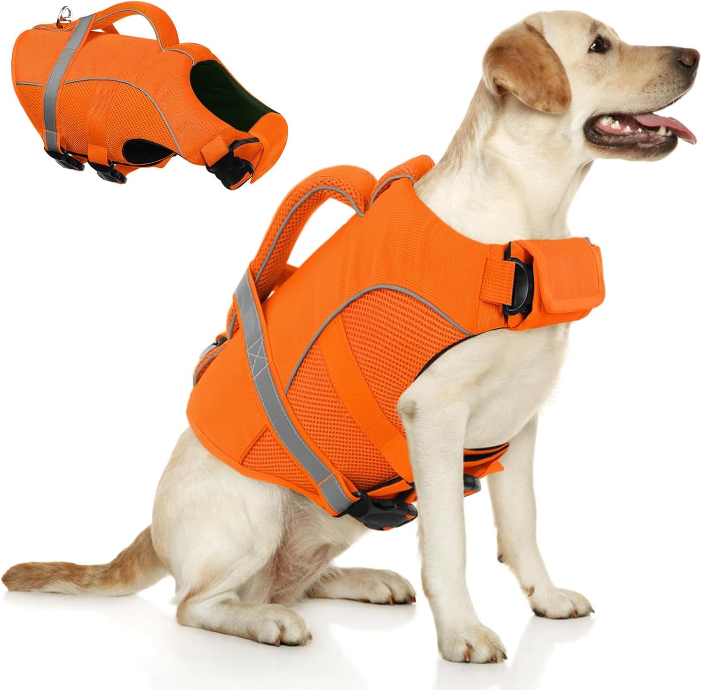 Queenmore Dog Life Jacket, Adjustable Ripstop Dog Life Vest for Swimming Boating, Doggy Lifesaver with Superior Buoyancy and Rescue Handle, Pet Swimming Vest for Large DogsGreen,L - Image 9