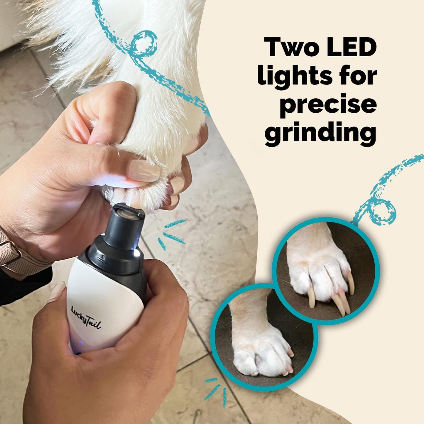 Hand holding LuckyTail cordless nail grinder