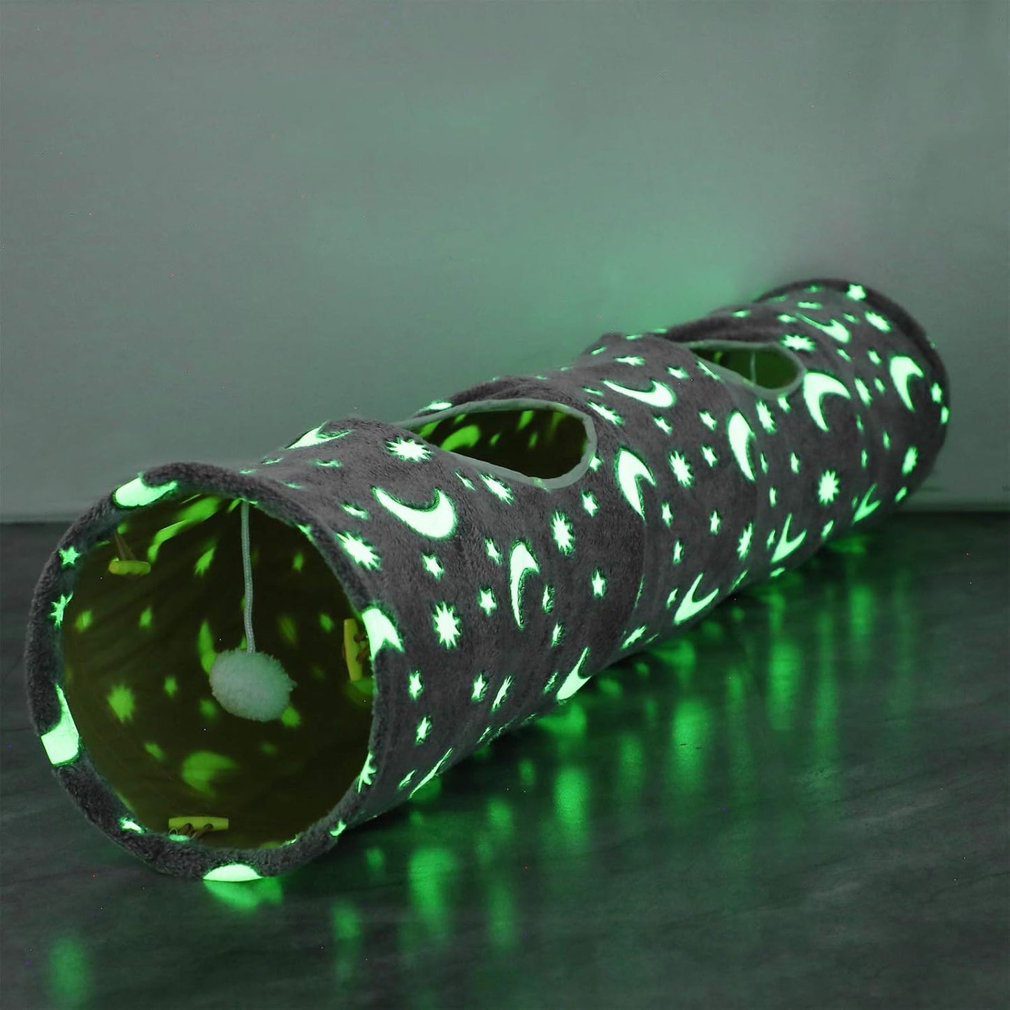 LUCKITTY cat tunnel front view showing the grey moon and star design