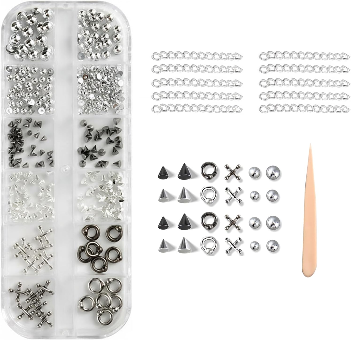 Plkdjdm silver 3D triangle and spike gothic nail charms front view