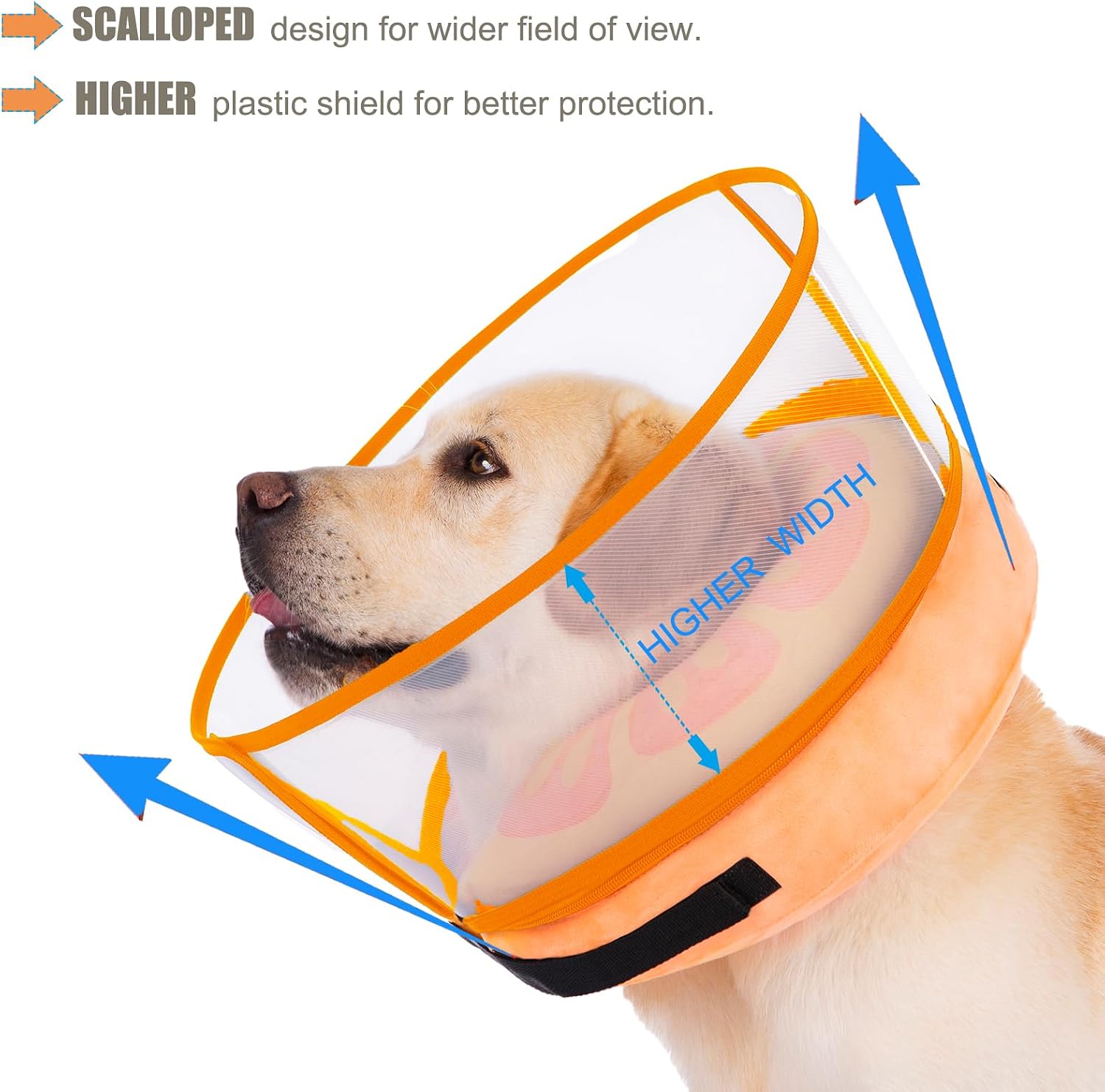 Large dog wearing the soft inflatable recovery donut collar comfortably while resting on the floor.