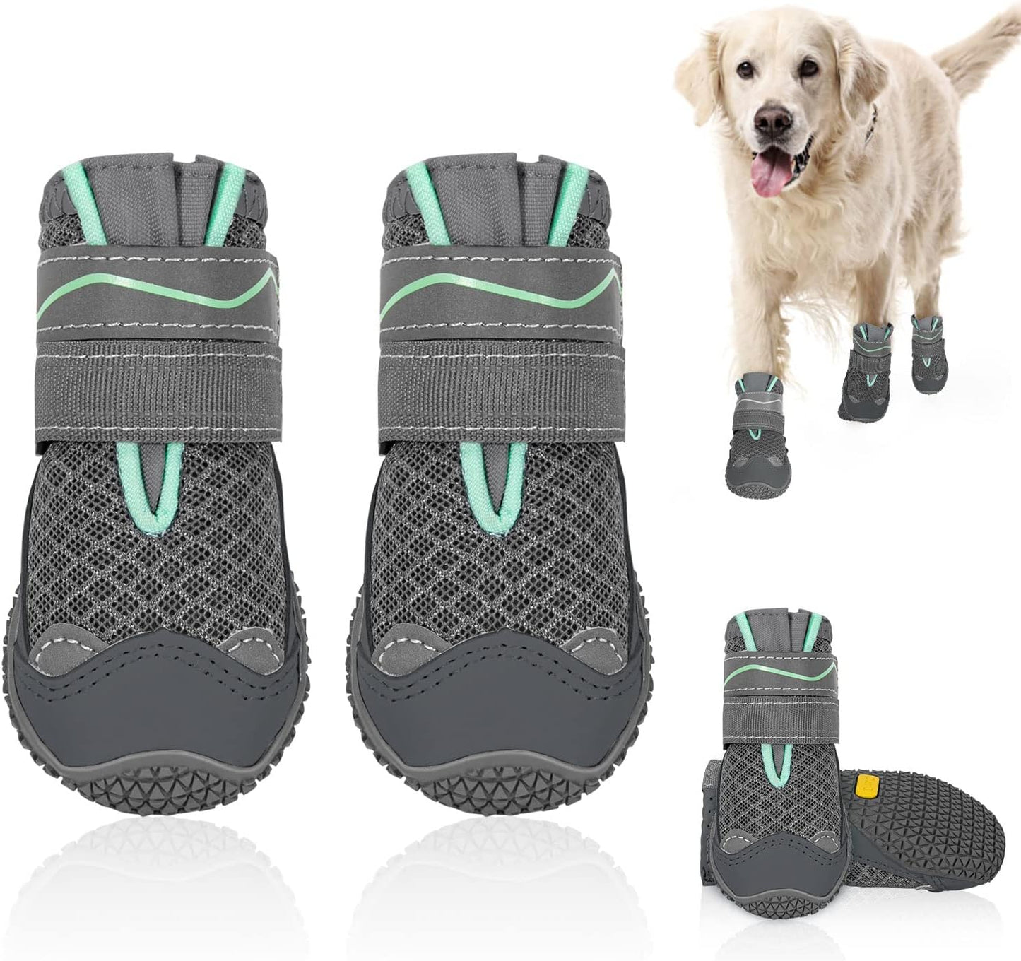 SlowTon Dog Shoes for Large Small Medium Dogs - Breathable Dog Boots for Summer Hot Pavement, Paw Protector for Outdoor Walking Winter Snow, Anti-Slip Rubber Dog Booties for Hardwood Floor (Green, 6) - Image 14