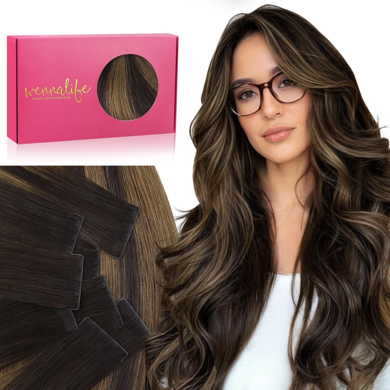 Wennalife Invisi Edge Tape in Hair Extensions front packaging view highlighting premium Remy human hair packaging.