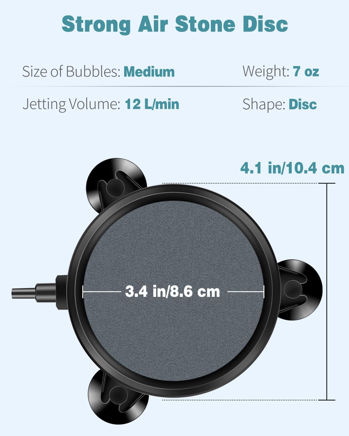 Pawfly sintered mineral bubble diffuser disc showing fine oxygen bubbles in a water tank