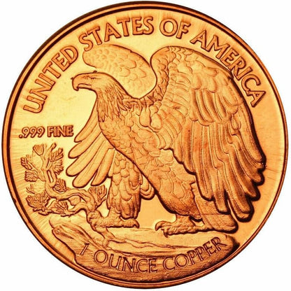 Unique Metals point nine nine nine fine copper round eagle reverse design close up detail