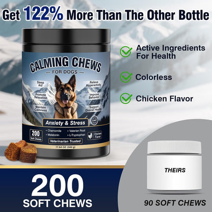 VUN calming soft chews for large and small dogs suffering from separation anxiety.