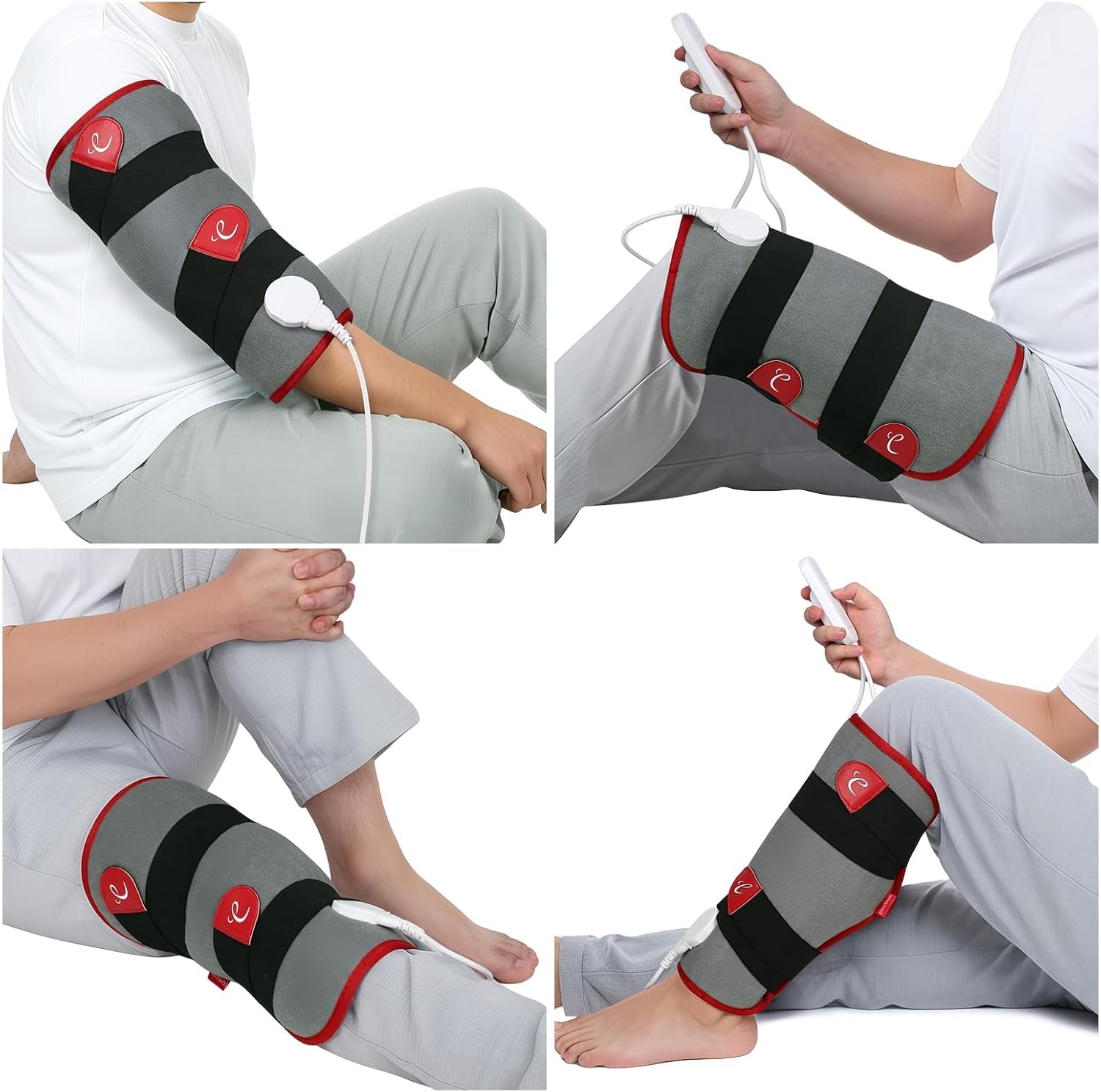 Comfytemp Leg Heating Pad front view of the gray flannel wrap with controller