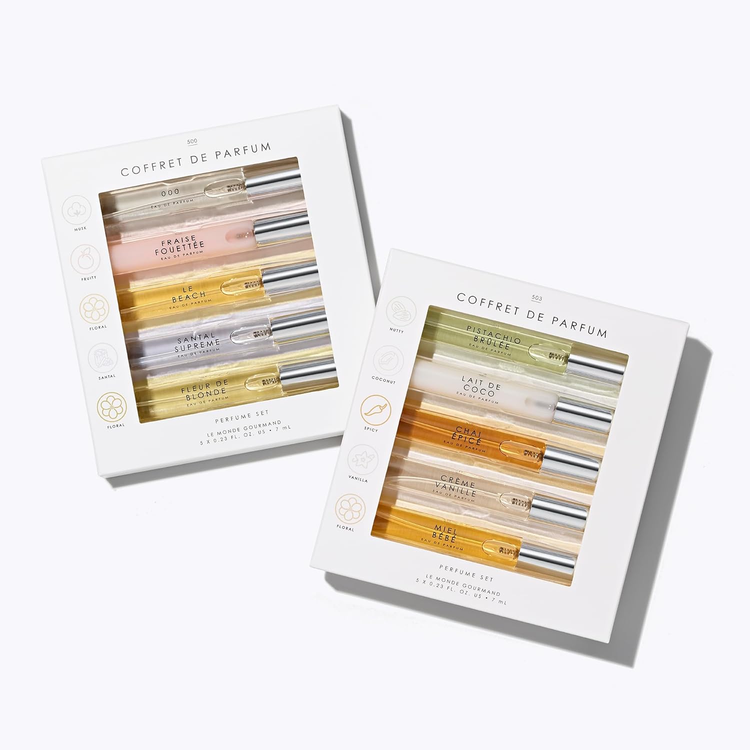 Le Monde Gourmand Coffret de Parfum Discovery Set front view with ten purse sprays.