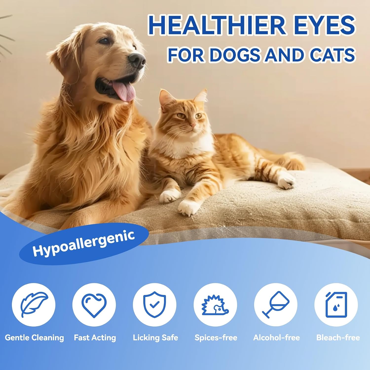 Fragrance-free pet grooming eye wipes highlighting the soothing aloe vera formula.