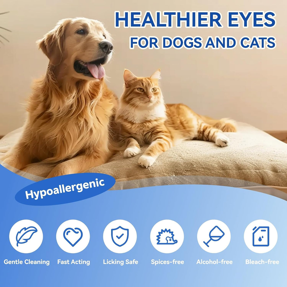 Fragrance-free pet grooming eye wipes highlighting the soothing aloe vera formula.