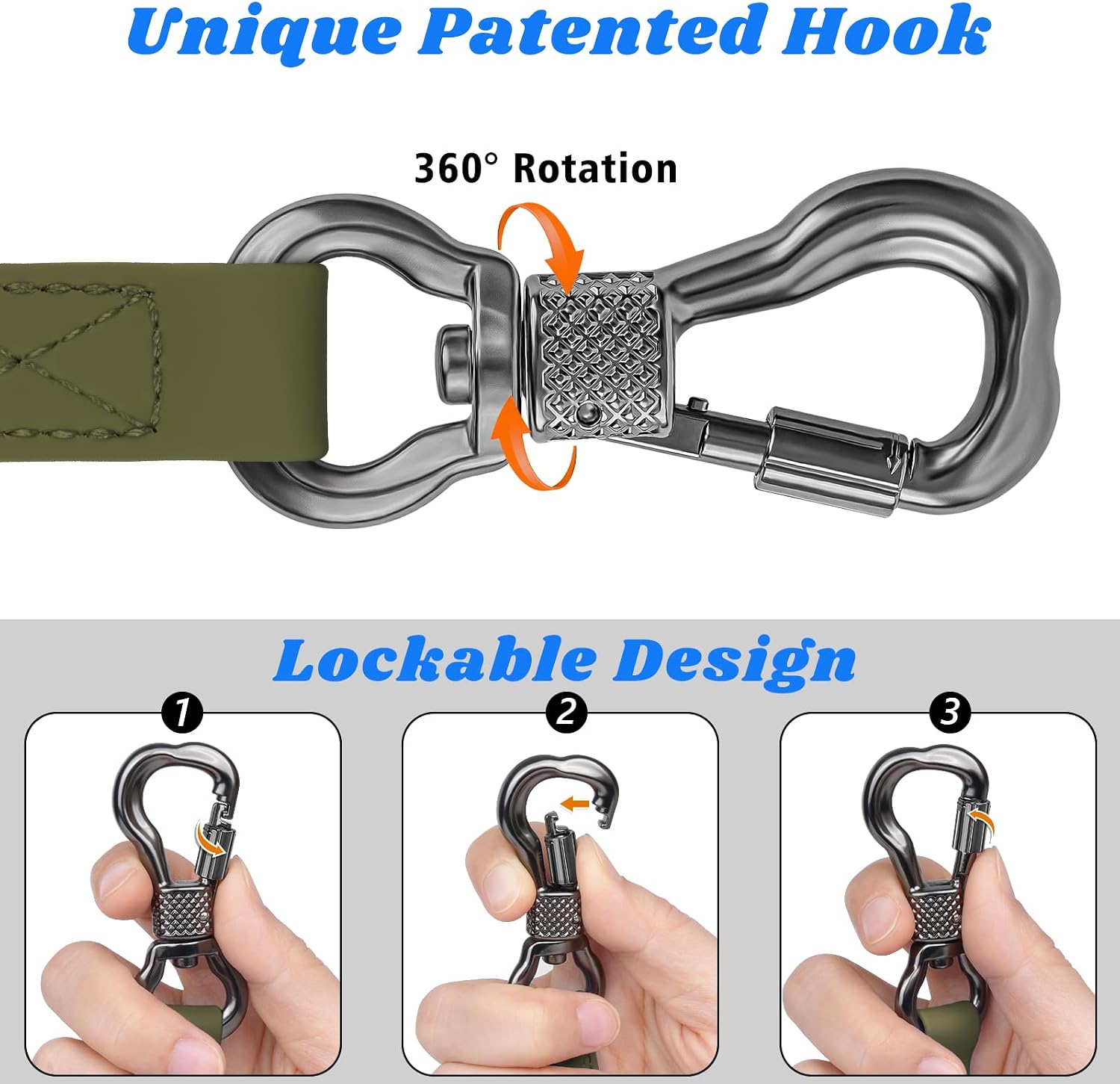 XiaZ waterproof pet tracking lead with zinc alloy locking swivel hook