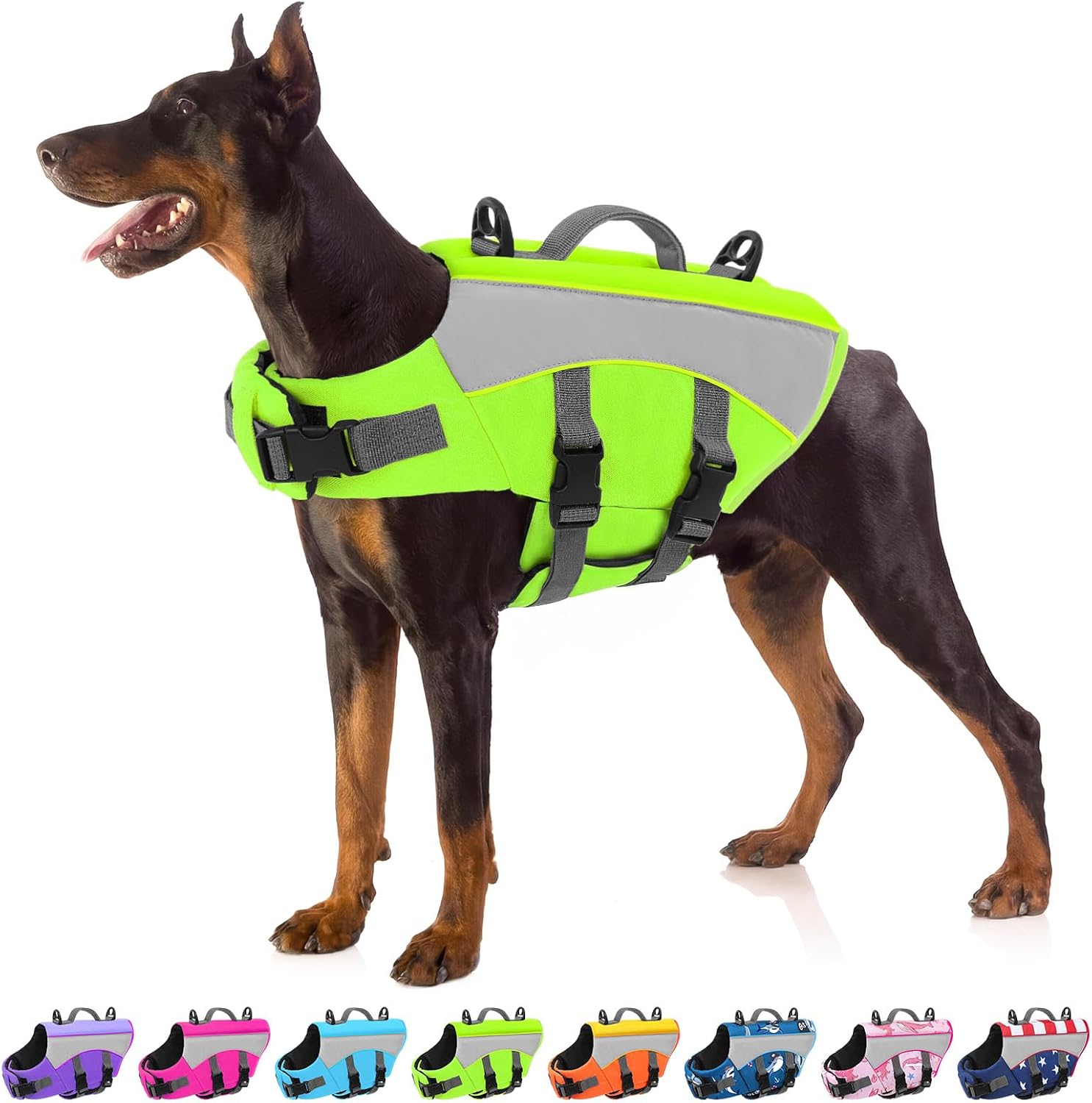 Dog Life Jacket, High Flotation Dog Swimming Vest with Handle, High Visibility Doggy Life Preserver for Pool Beach, Adjustable Pet Water Vest Lifejacket for Medium Large Dogs, USA Flag L - Image 15