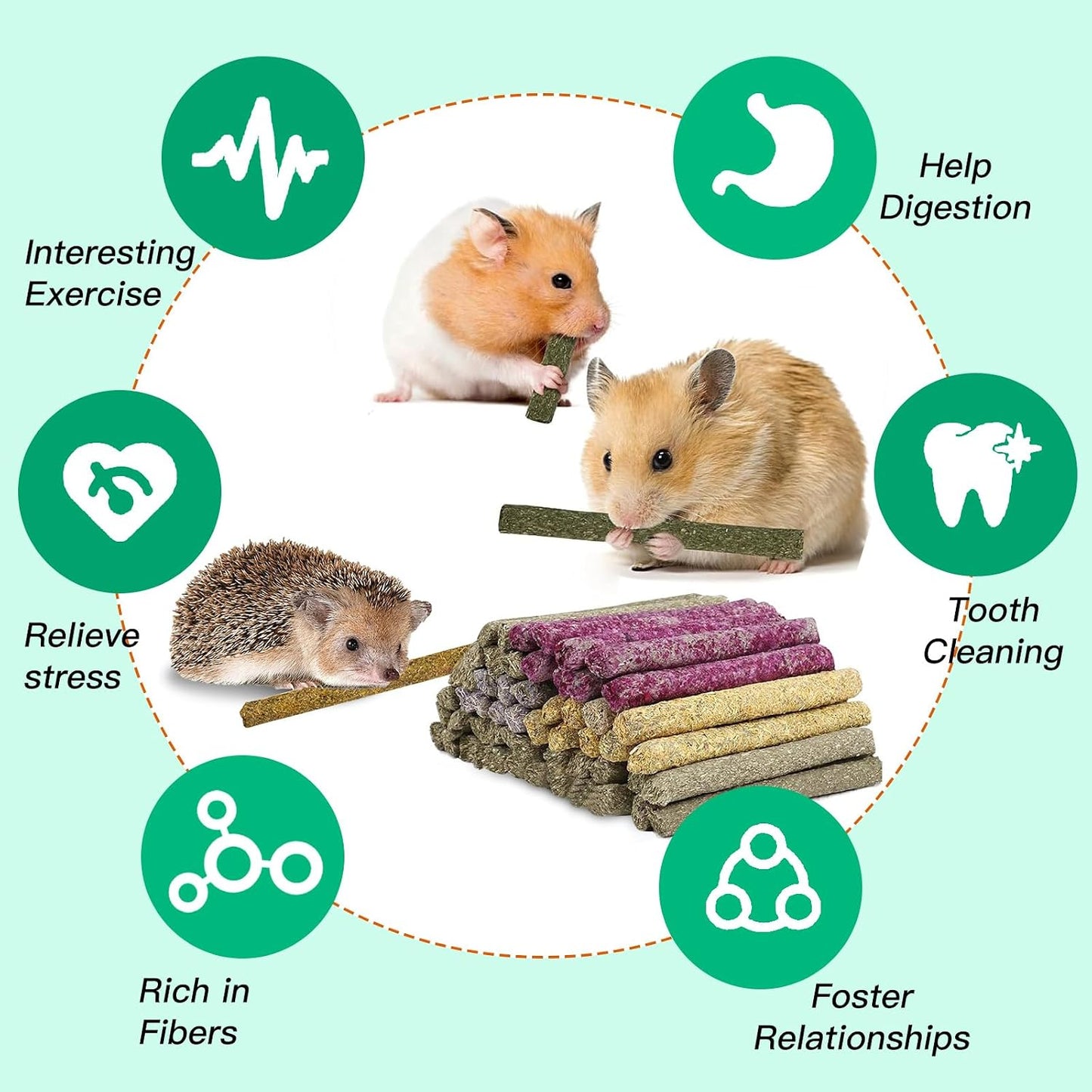 Jorewood 33 pack guinea pig and hamster chewing toys arranged neatly.
