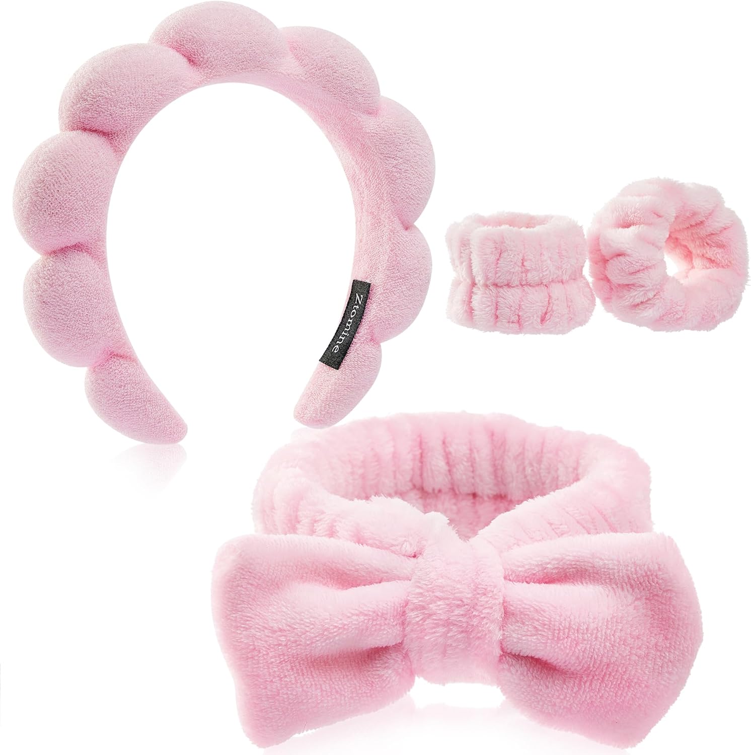 Ztomine spa headband and wristband set front view in pink