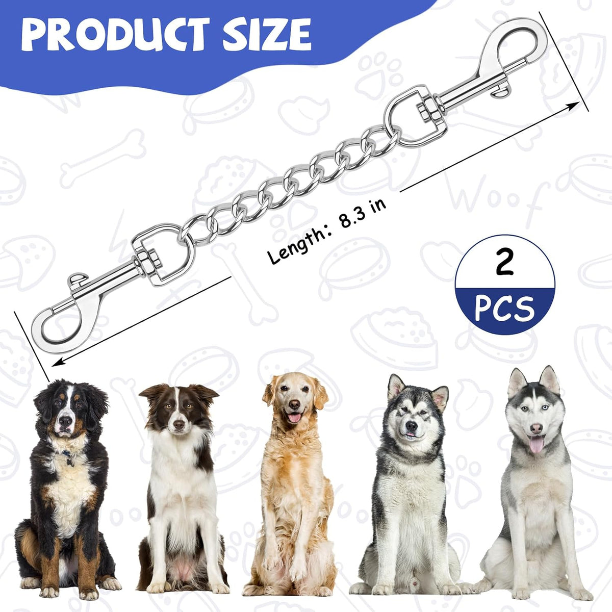 Heavy duty metal dog collar backup strap close up showing secure spring clasps