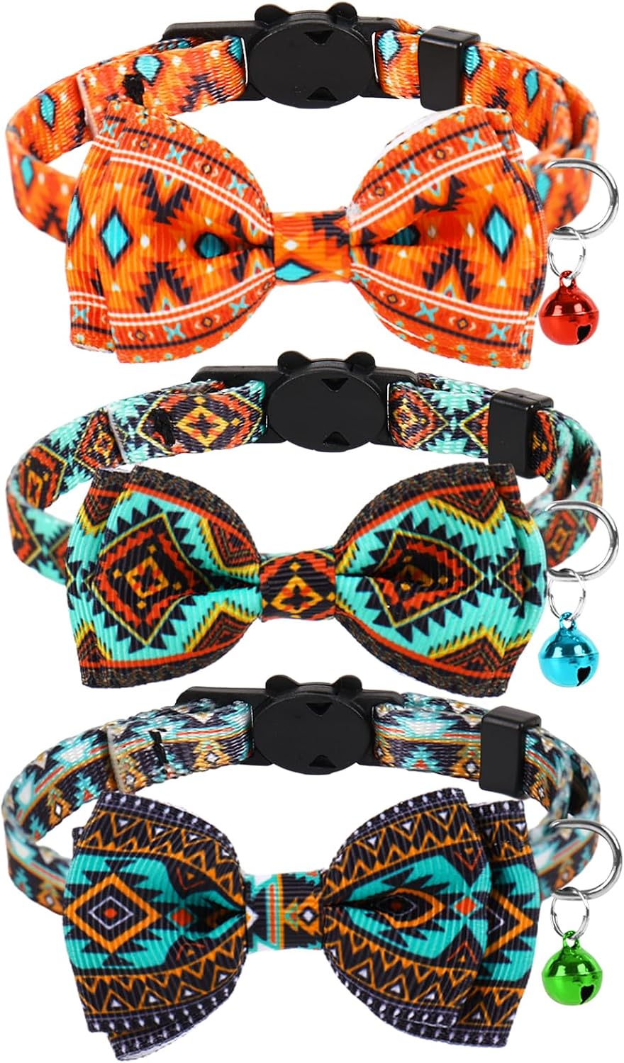 JarThenaAMCS Tribal Southwest Cat Collar front view showcasing the Aztec pattern and breakaway safety buckle.