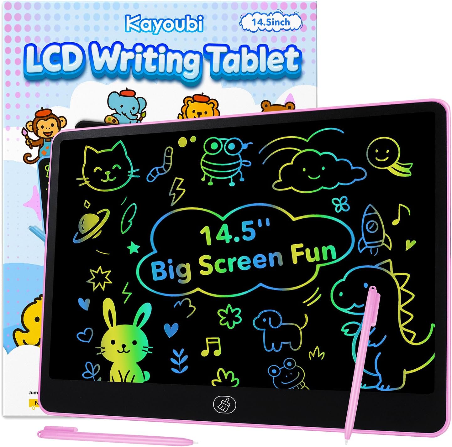 Kayoubi LCD writing tablet pink front view with dual pens