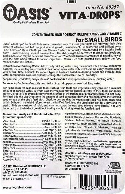 Authentic USA imported Kordon Oasis small bird multivitamin drops for healthy feathers and immune support