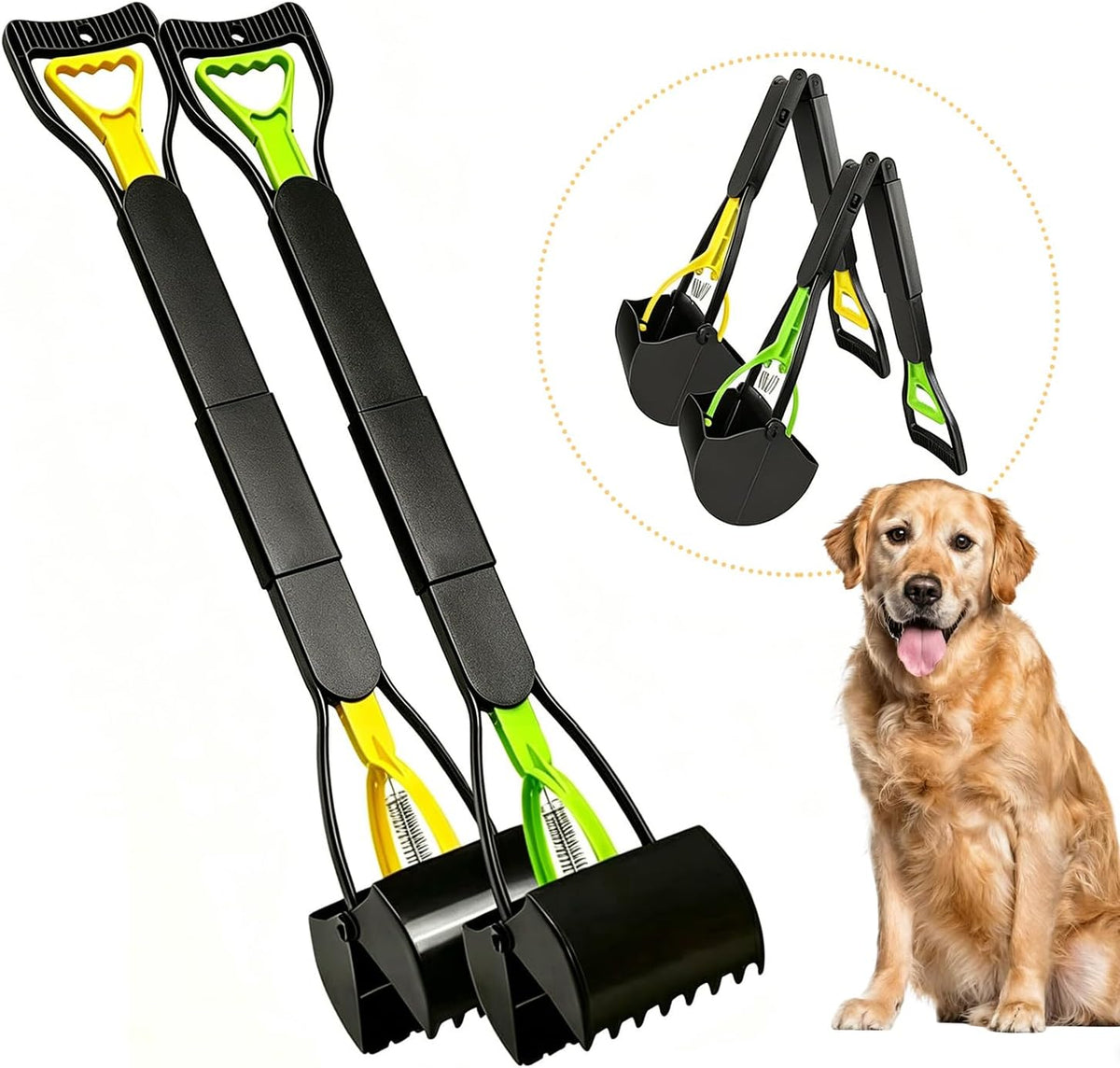 Upsky long handle dog pooper scooper front view showcasing the two pack set