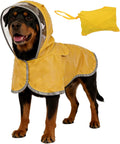 TOPDADA adjustable dog raincoat front view of waterproof jacket on a large dog