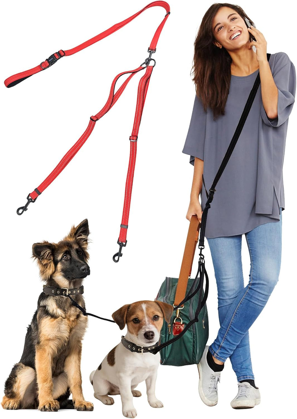 Double Dog Leash - Two Dog Leash No Tangle Design, 3-in-1 Adjustable Waist Belt for Two Dogs, Detachable Dual Leashes or Single Belt, Suitable for Dogs for Training, Running and Walking. - Image 9