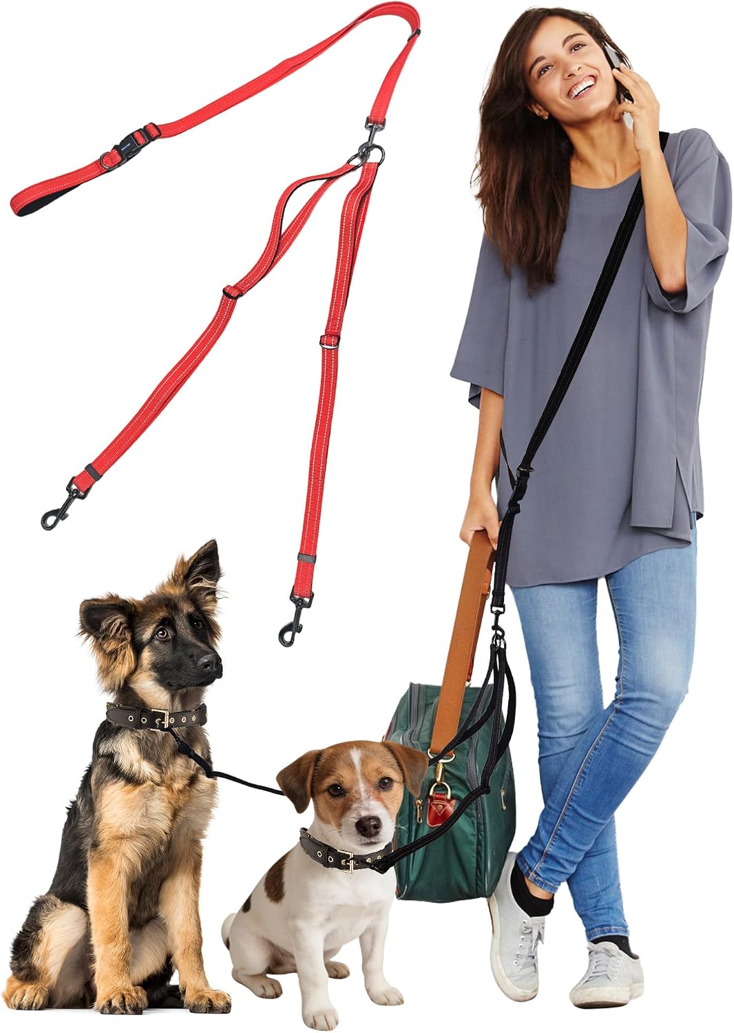 Double Dog Leash - Two Dog Leash No Tangle Design, 3-in-1 Adjustable Waist Belt for Two Dogs, Detachable Dual Leashes or Single Belt, Suitable for Dogs for Training, Running and Walking. - Image 9