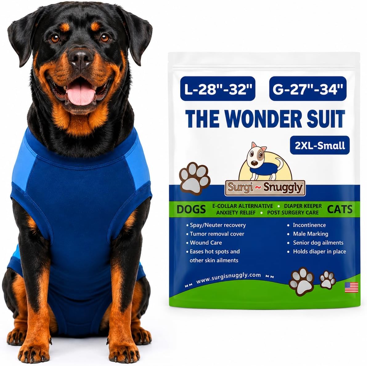 Surgi Snuggly Dog Surgery Recovery Suit - Dog Onesie for Post Surgery Recovery, Female Spay & Male Neuter - Surgical Suit for Dogs, E-Collar Cone Alternative, Double Blue - Large Long - 21" - 24" (EC) - Image 15